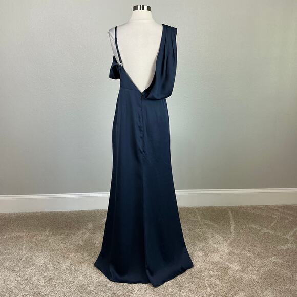 One Shoulder Backless Long Evening Gown Blue Size 6 Formal Dress by AQUA - Picture 2 of 11